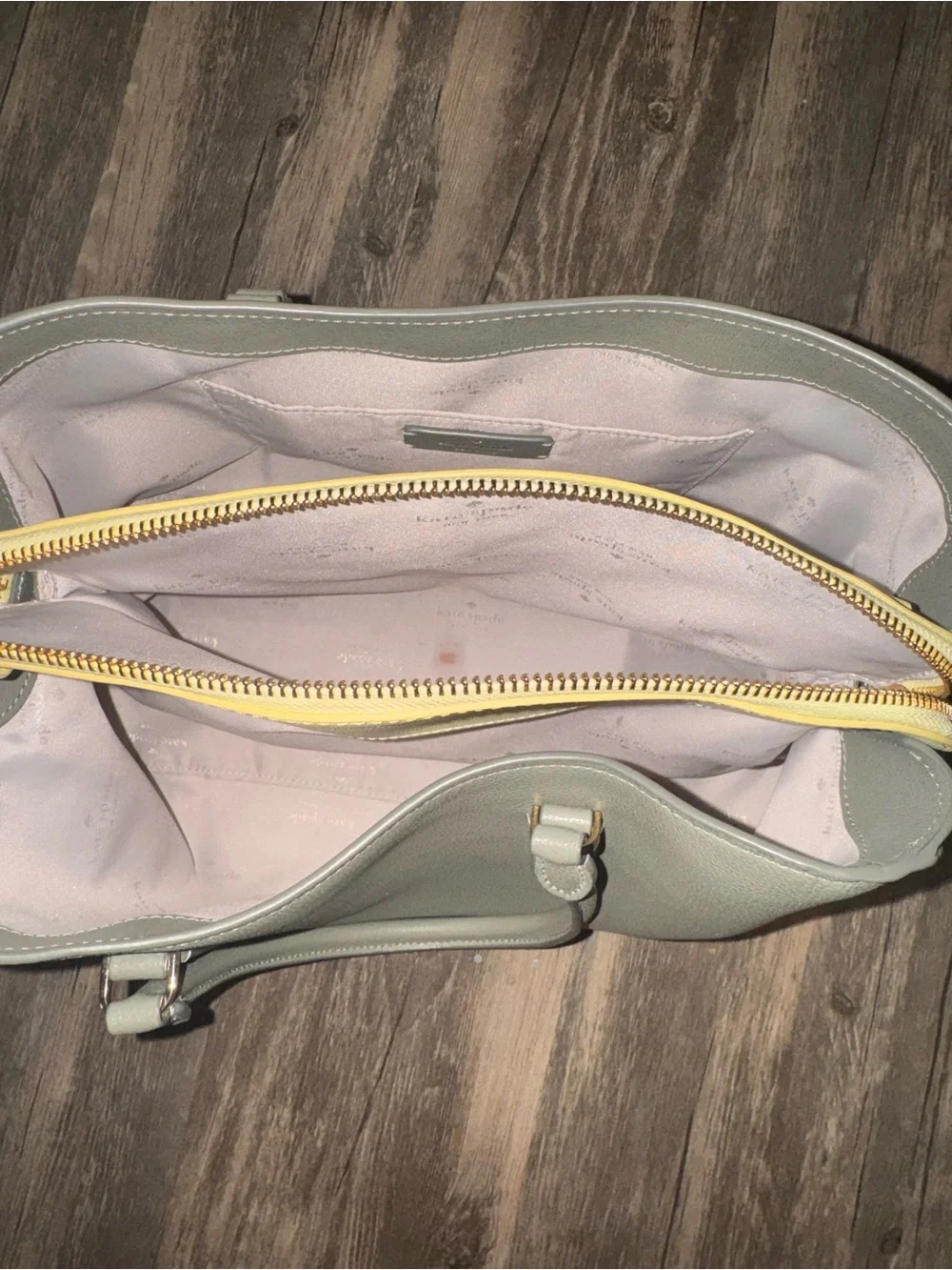 kate spade Olive Green Leather Tote with Yellow Interior